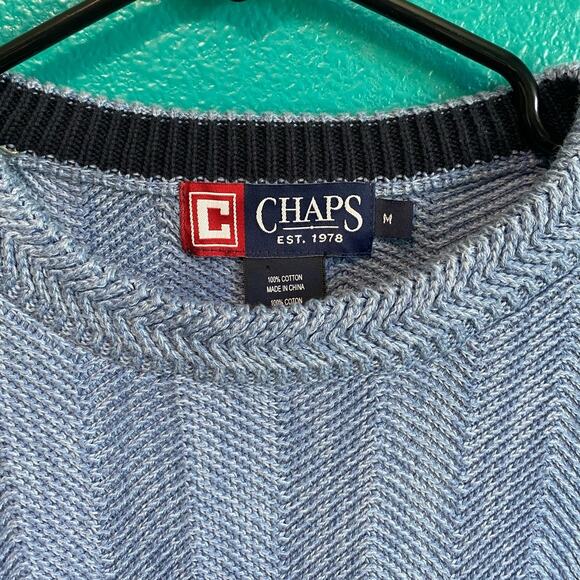 Chaps Blue Knit 100% Cotton Men's Pullover Sweater Medium - Picture 5 of 10